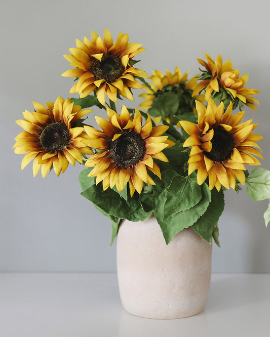 Artificial Yellow Sunflowers Styled in Ceramic Vase