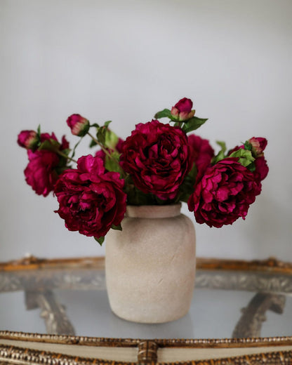 Faux Flower Arrangement with Peonies in a Burgundy Pink Color