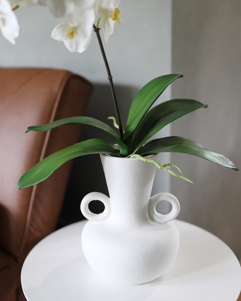 Faux Orchid Leaves Home Decor Plant with White Orchid