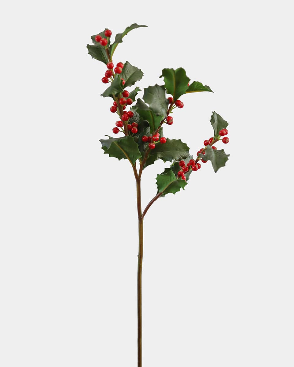 Faux Foliage for Holidays Green Holly Leaves and Berries