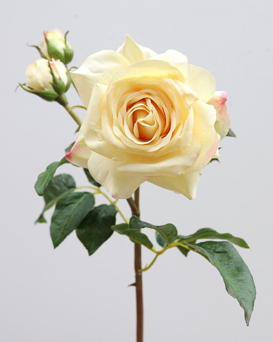 Open Artificial Rose Bloom in Light Yellow