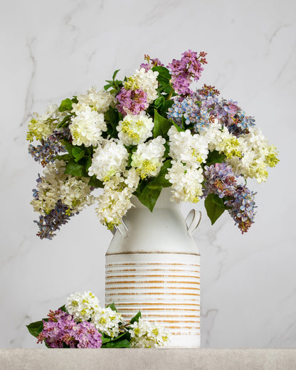 Prestige Botanicals Artificial Lilac bouquet in a white tin vase